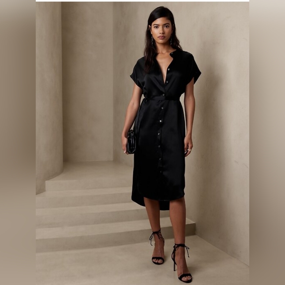 Banana Republic Serenade Black Silk Dress Sz L